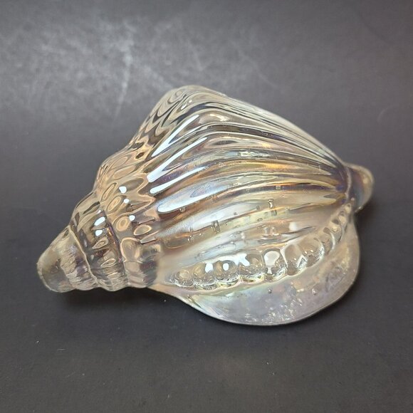Vintage Clear Iridescent Glass Tulip Seashell Paperweight Bubbles - Picture 1 of 8